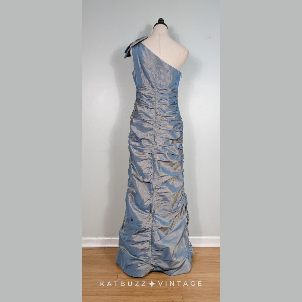 Rickie Freeman Teri Jon Prom Dress Maxi Gown 6 Blue Metallic Shoulder Formal - Picture 3 of 10